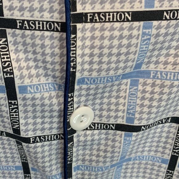 Ya Oi Medium FASHION Blue Gray Pajama Top V Neck Collar Button Front Long Sleeve - Picture 6 of 9